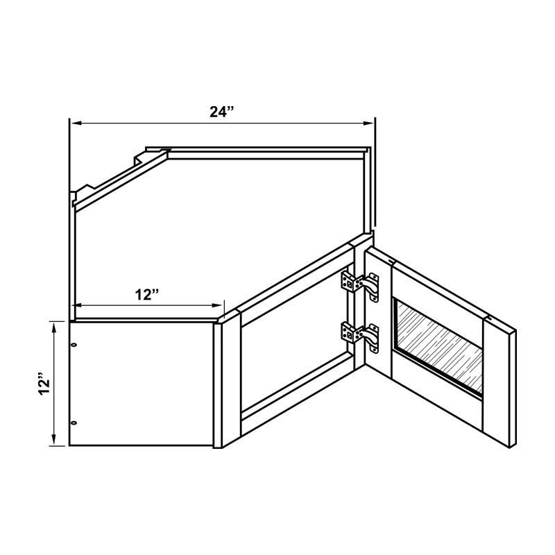 Wall Cabinet - 12"H Diagonal Corner Single Glass Door