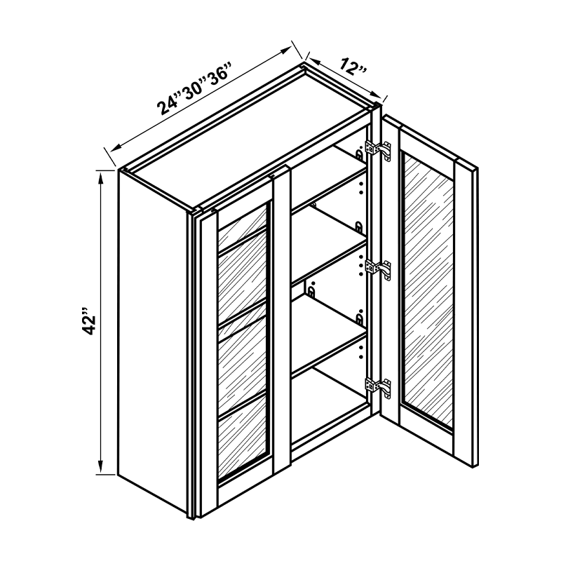 Wall Cabinet - 42"H Double Glass Doors