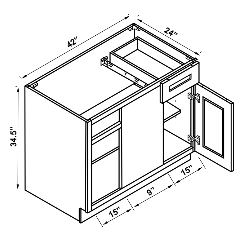 Blind Corner Base Cabinet - Single Door / Single Drawer - TBD