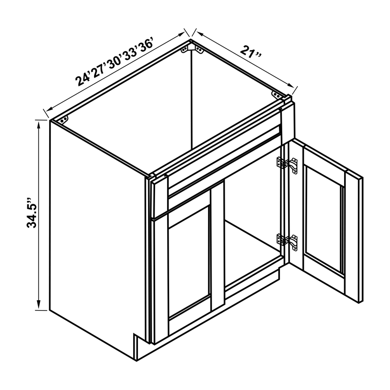 Vanity Sink Base Cabinet - Double Doors / 1 False Drawer