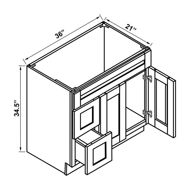 Vanity Sink Base Cabinet - 36"W Combo