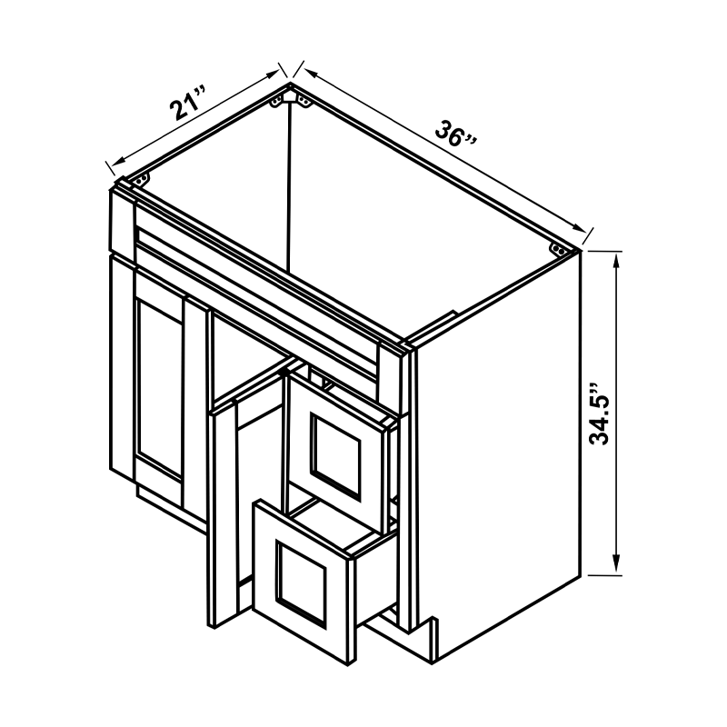 Vanity Sink Base Cabinet - 36"W Combo