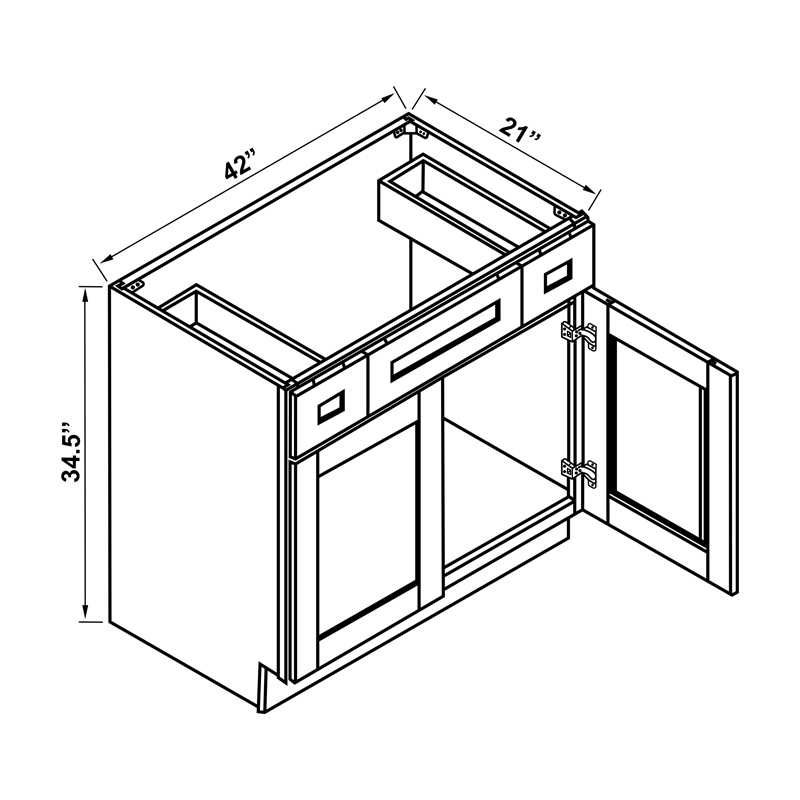 Vanity Sink Base Cabinet - 42"W Combo
