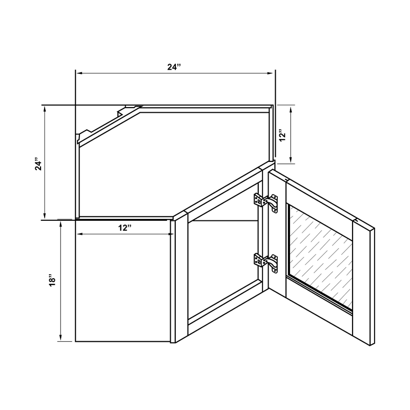 Wall Cabinet - 18"H Diagonal Corner Single Glass Door