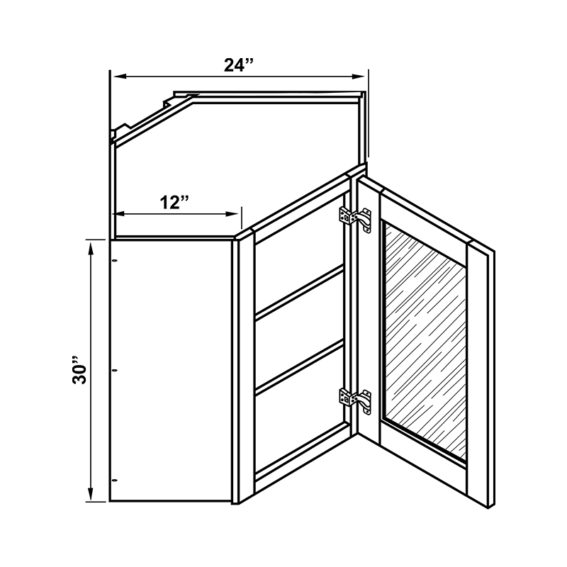 Wall Cabinet - 30"H Diagonal Corner Single Glass Door