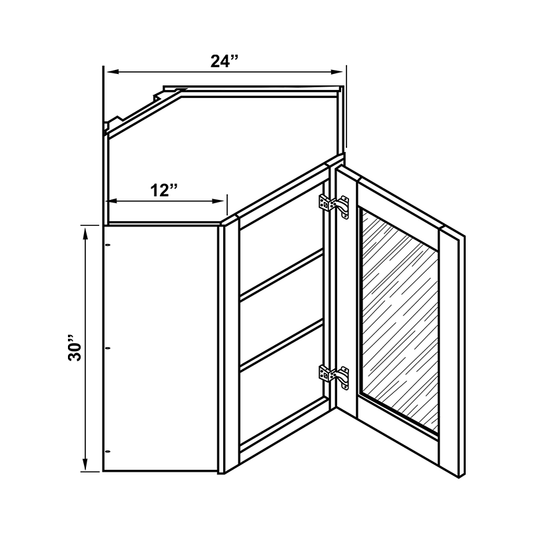 Wall Cabinet - 30"H Diagonal Corner Single Glass Door